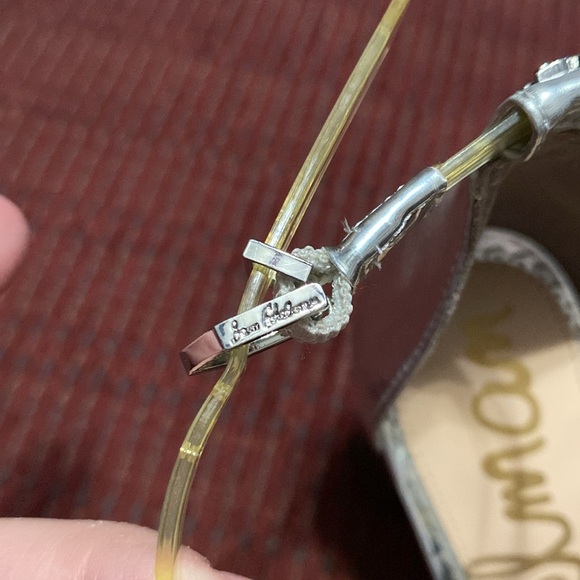 SAM EDELMAN “YARO” SILVER BLOCK HEELS W/CLEAR STRAPS - Picture 6 of 15